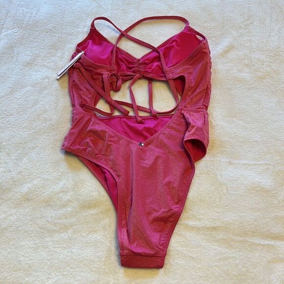 NWT - VICTORIA'S SECRET SWIM Ruched Shine Cutout One-Piece Swimsuit - Size Med - Picture 8 of 12